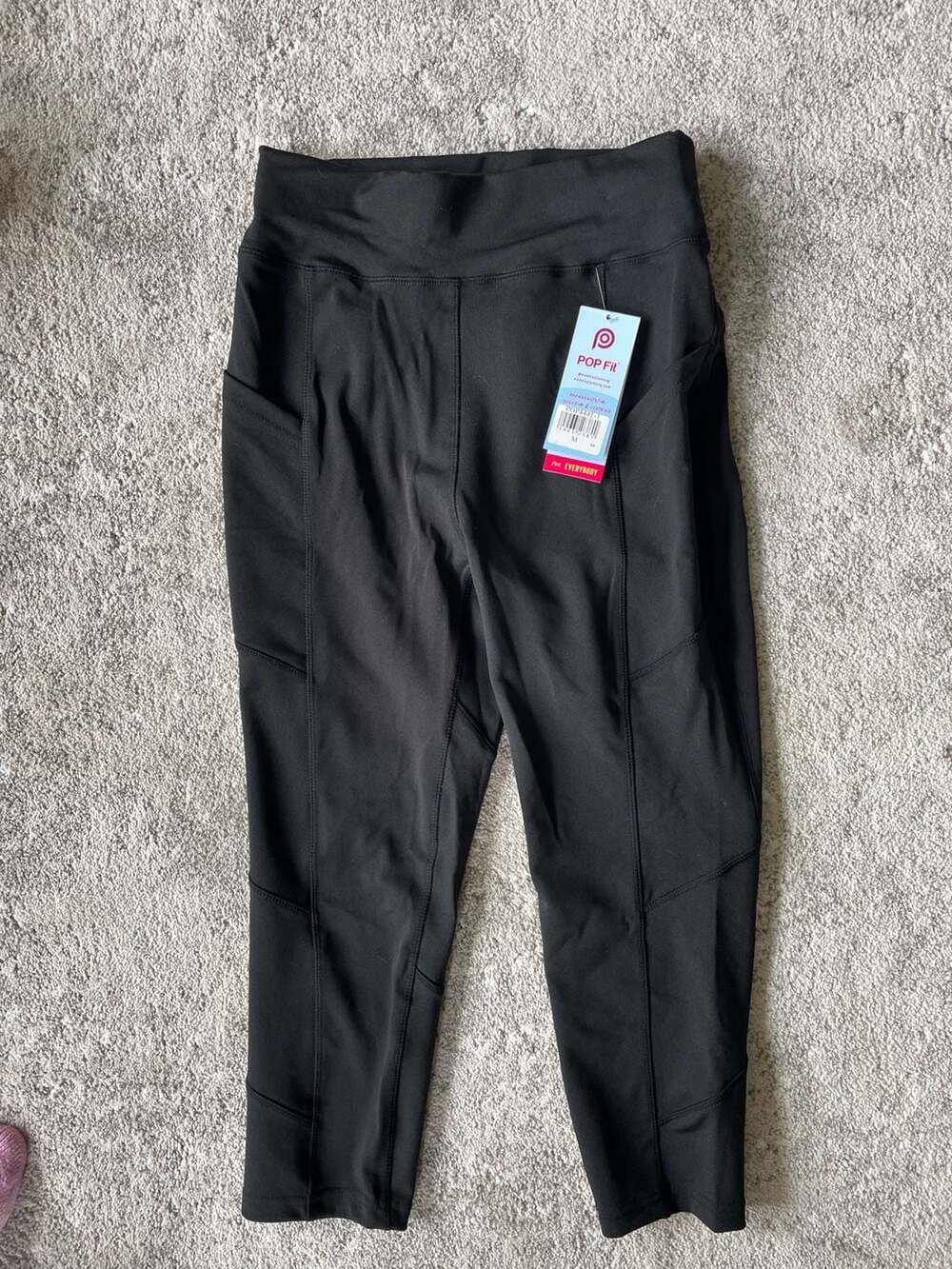 POP Fit Black High-Waisted Leggings with Pockets Size M NWT